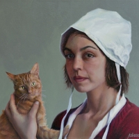 Painting of a women holding a cat