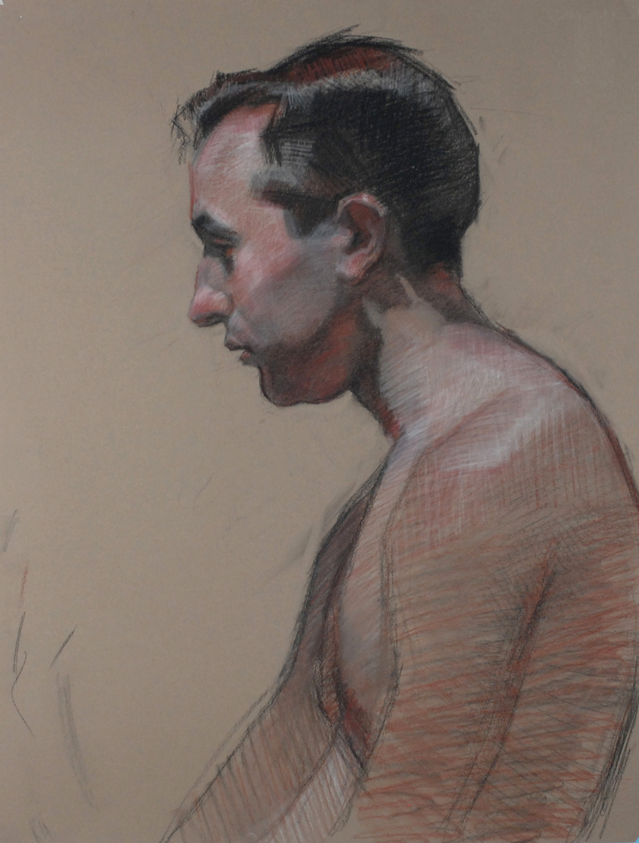Drawing of a shirtless man facing sideways