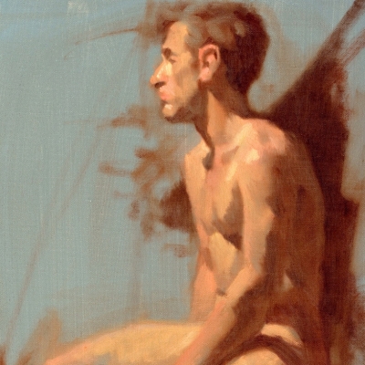 Grisaille painting of a nude man