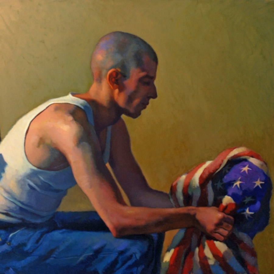 Painting of a man holding the America flag