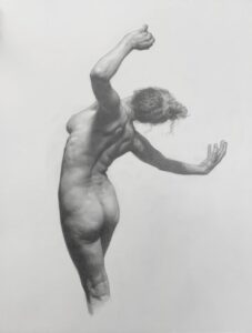 Drawing of A nude woman from behind with hands outstretched
