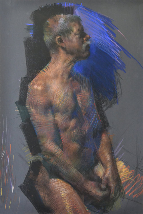 Pastel Drawing of a seated nude man
