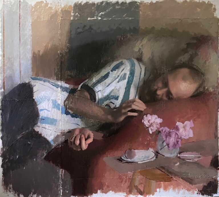 Painting of a man on a couch