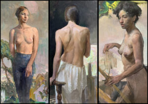 Triptych of three painting of women
