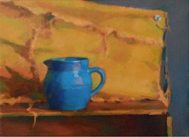 Painting of a blue container