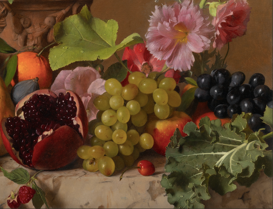 Painting of grapes, pomegranate and flowers